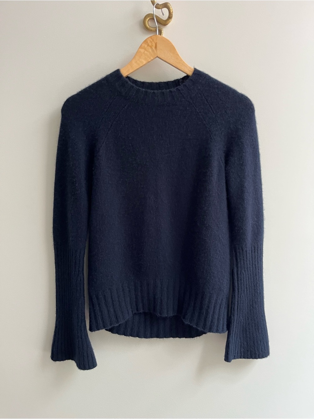 360 Cashmere Navy Blue Maike Trumpet Sleeve Crewneck Sweater XS